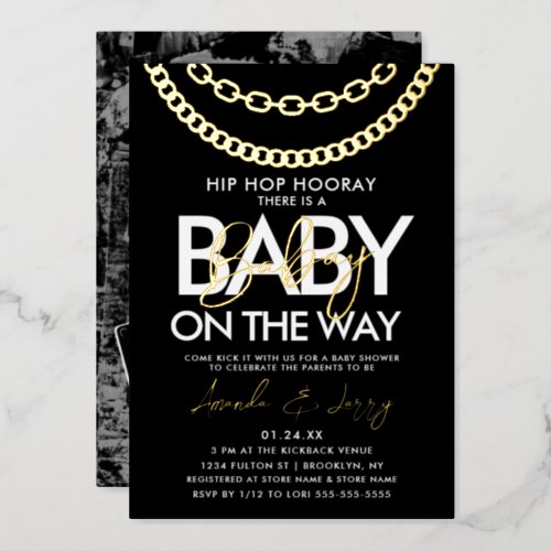 Black and Gold Hip Hop Baby Shower Foil Invitation