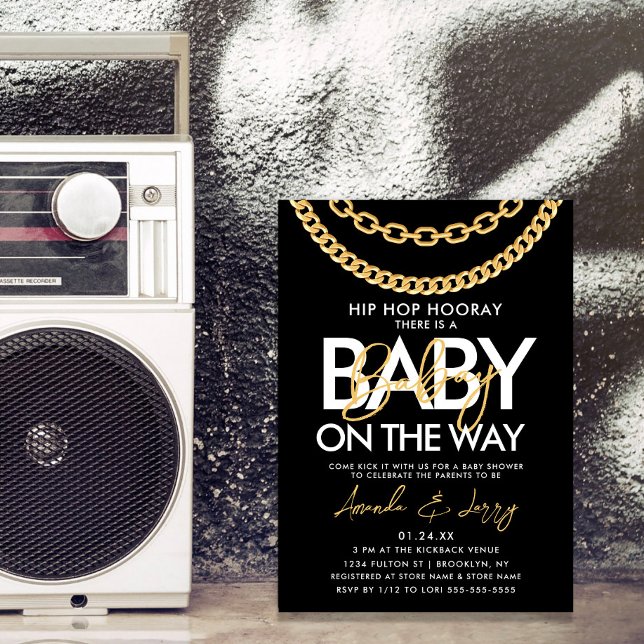 Black and Gold Hip Hop Baby Shower Invitation (Creator Uploaded)