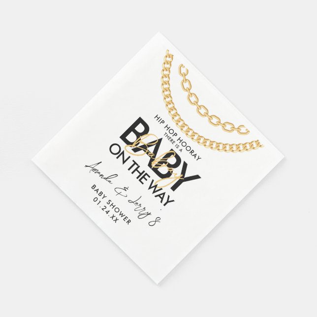 Black and Gold Hip Hop Baby Shower Napkins (Corner)