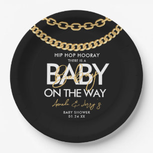 Black and Gold Hip Hop Baby Shower Paper Plates