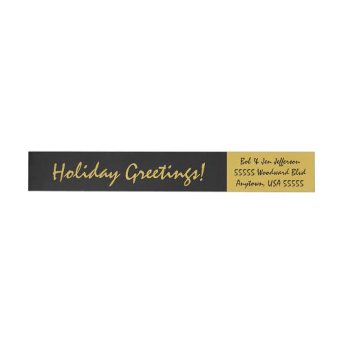 Black and Gold Holiday Greetings Return Address Wrap Around Address Label