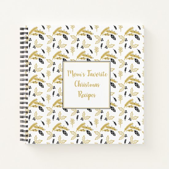 Black and Gold Holly Berries Square Recipe Book |