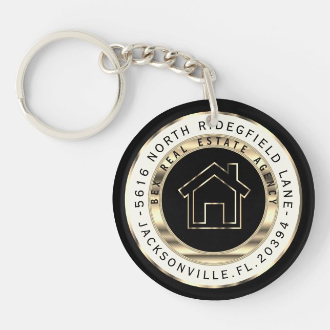 Black and Gold Home - Realtor Custom  Keychain (Front)
