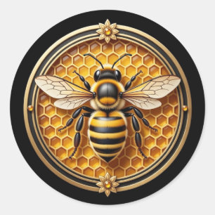 Black and Gold Honey Bee Classic Round Sticker