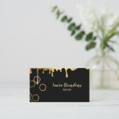 Black And Gold Honey Drips Modern Apiary Business Card (Standing Front)
