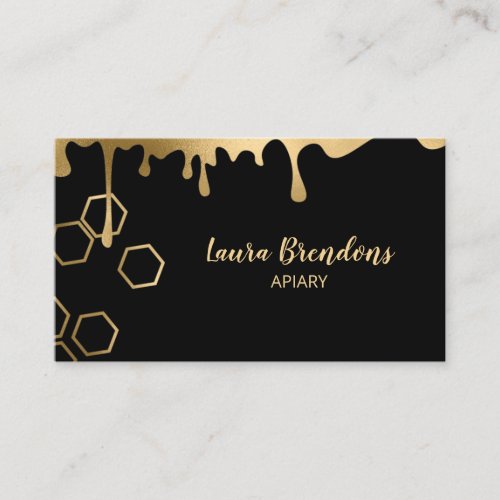 Black And Gold Honey Drips Modern Apiary Business Card