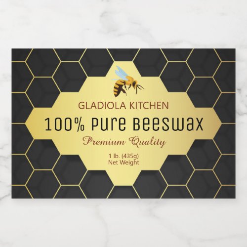 Black and Gold Honeycomb Beeswax and Honey Food Label