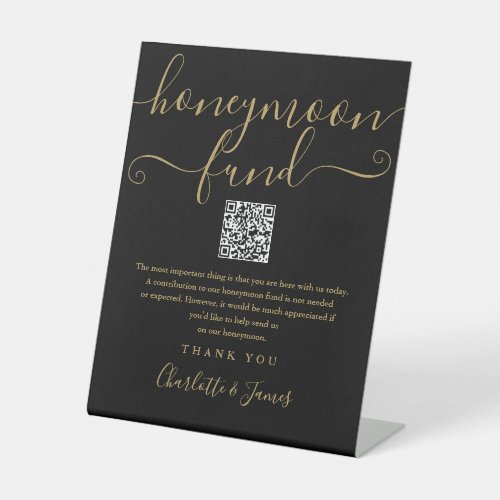 Black and Gold Honeymoon Fund QR Code Pedestal Sign