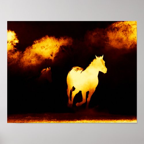 Black and Gold Horses Running Poster