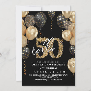  Black and gold Hot Air Balloon 50th Birthday  Invitation