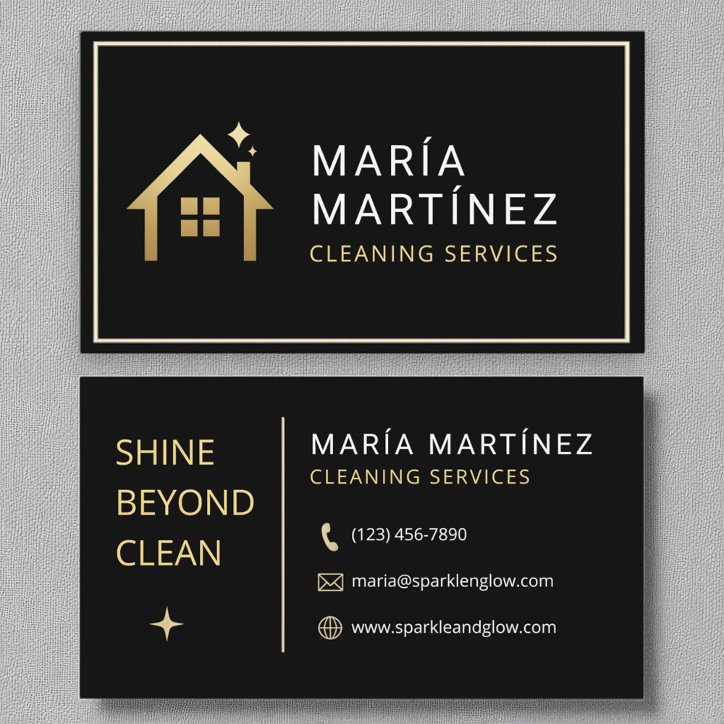 Black And Gold House Cleaning Services Business Card