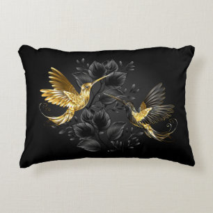 Black and Gold Hummingbird Accent Pillow