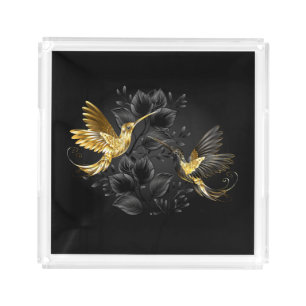Black and Gold Hummingbird Acrylic Tray