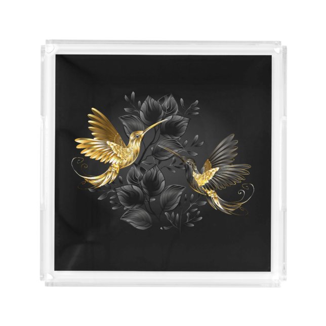 Black and Gold Hummingbird Acrylic Tray (Front)