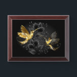 Black and Gold Hummingbird Award Plaque<br><div class="desc">Black and gold jewelry hummingbirds on gray background decorated with plants. Jewelry birds. Golden bird. Gold bird.</div>