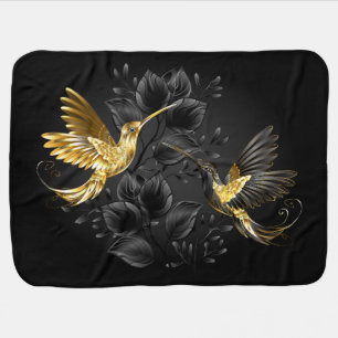 Black and Gold Hummingbird Baby Blanket