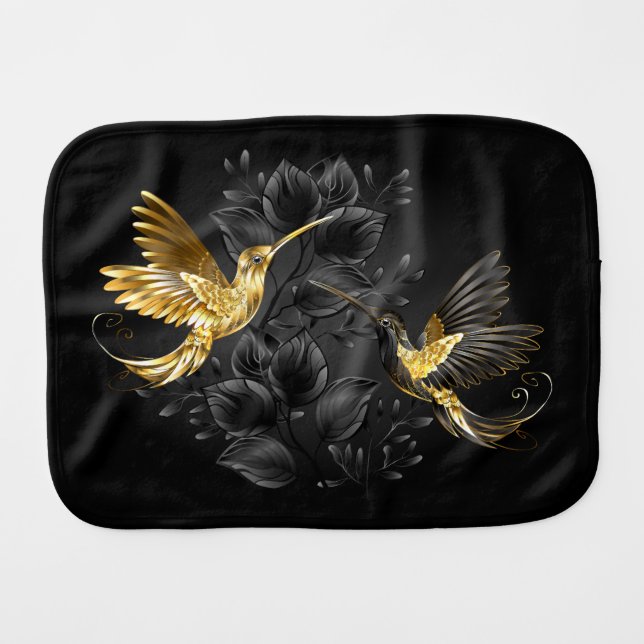 Black and Gold Hummingbird Baby Burp Cloth (Front Horizontal)