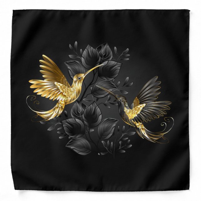 Black and Gold Hummingbird Bandana (Front)