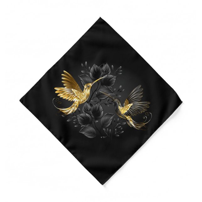 Black and Gold Hummingbird Bandana (Front)