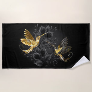 Black and Gold Hummingbird Beach Towel