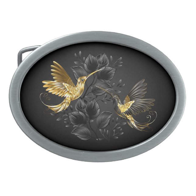 Black and Gold Hummingbird Belt Buckle (Front)