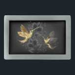Black and Gold Hummingbird Belt Buckle<br><div class="desc">Black and gold jewelry hummingbirds on gray background decorated with plants. Jewelry birds. Golden bird. Gold bird.</div>