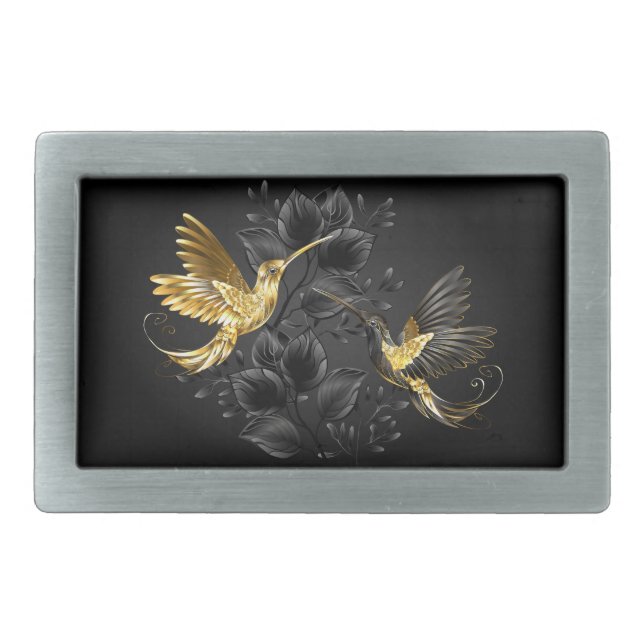 Black and Gold Hummingbird Belt Buckle (Front)