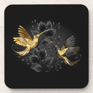 Black and Gold Hummingbird Beverage Coaster
