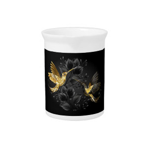 Black and Gold Hummingbird Beverage Pitcher