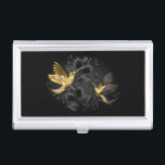 Black and Gold Hummingbird Business Card Case<br><div class="desc">Black and gold jewelry hummingbirds on gray background decorated with plants. Jewelry birds. Golden bird. Gold bird.</div>