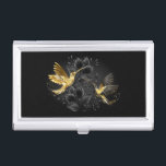 Black and Gold Hummingbird Business Card Case<br><div class="desc">Black and gold jewelry hummingbirds on gray background decorated with plants. Jewelry birds. Golden bird. Gold bird.</div>