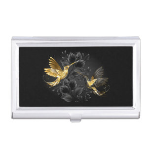 Black and Gold Hummingbird Business Card Case