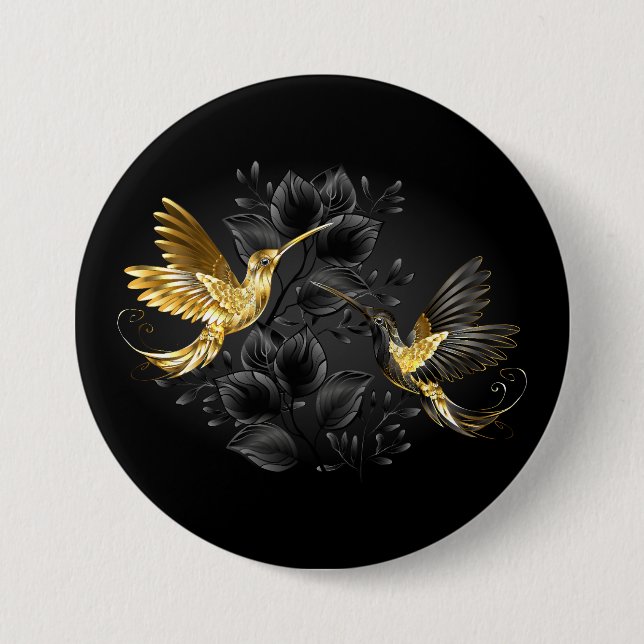 Black and Gold Hummingbird Button (Front)