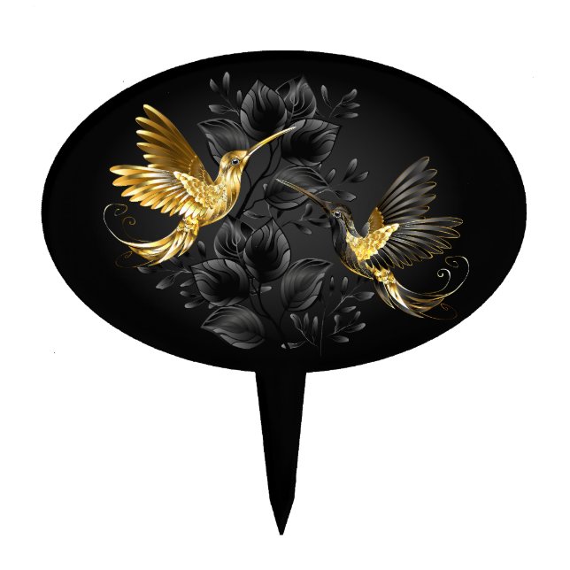 Black and Gold Hummingbird Cake Topper (Front)