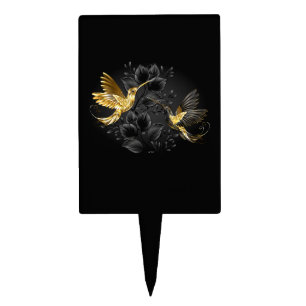 Black and Gold Hummingbird Cake Topper
