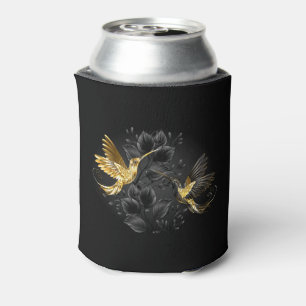 Black and Gold Hummingbird Can Cooler