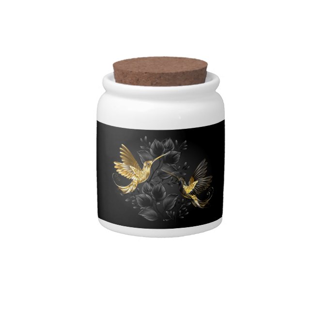 Black and Gold Hummingbird Candy Jar (Front)