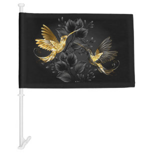 Black and Gold Hummingbird Car Flag