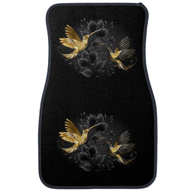 Black and Gold Hummingbird Car Floor Mat (Front)