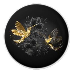Black and Gold Hummingbird Ceramic Knob