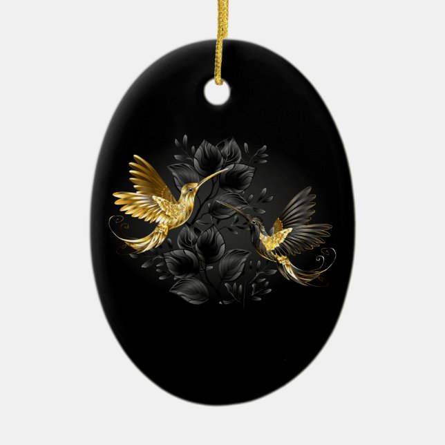 Black and Gold Hummingbird Ceramic Ornament (Front)