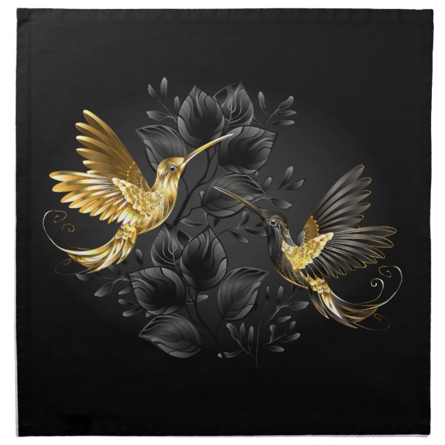 Black and Gold Hummingbird Cloth Napkin (Front)