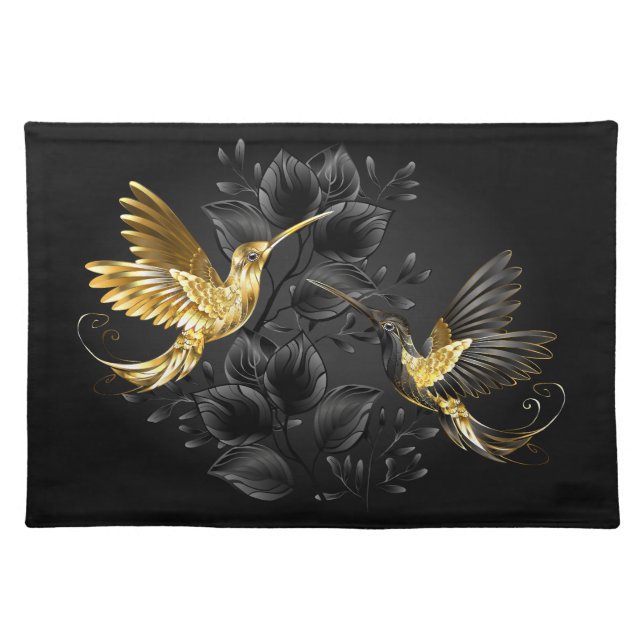 Black and Gold Hummingbird Cloth Placemat (Front)