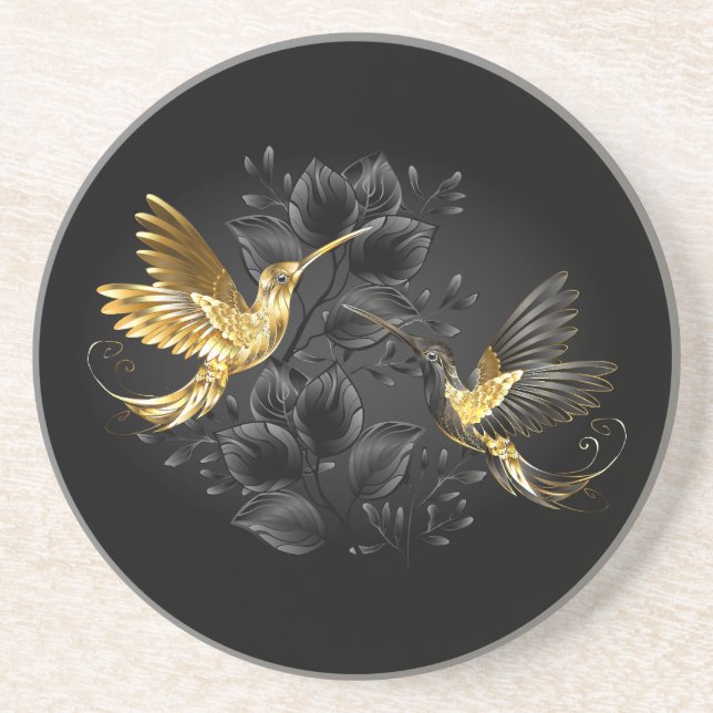 Black and Gold Hummingbird Coaster (Front)