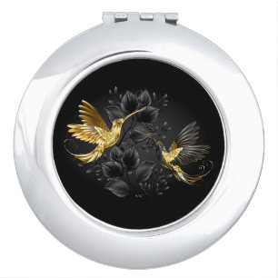 Black and Gold Hummingbird Compact Mirror