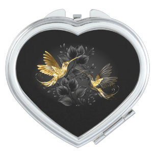 Black and Gold Hummingbird Compact Mirror