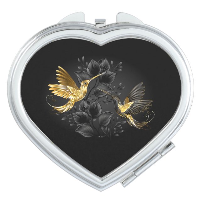 Black and Gold Hummingbird Compact Mirror (Front)