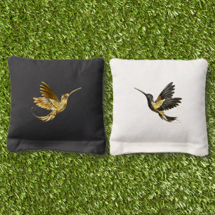 Black and Gold Hummingbird Cornhole Bags