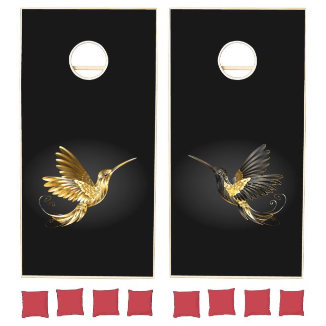 Black and Gold Hummingbird Cornhole Set (Set)