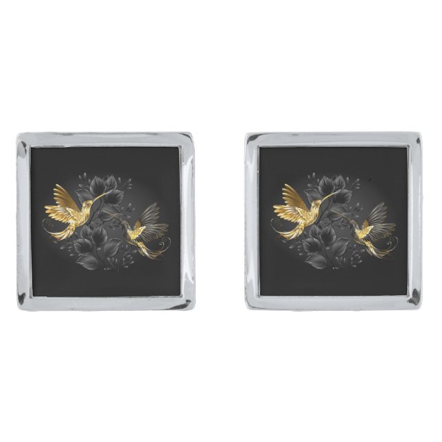 Black and Gold Hummingbird Cufflinks (Front)